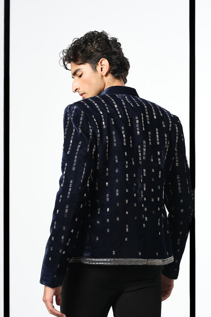 Navy velvet crop jacket