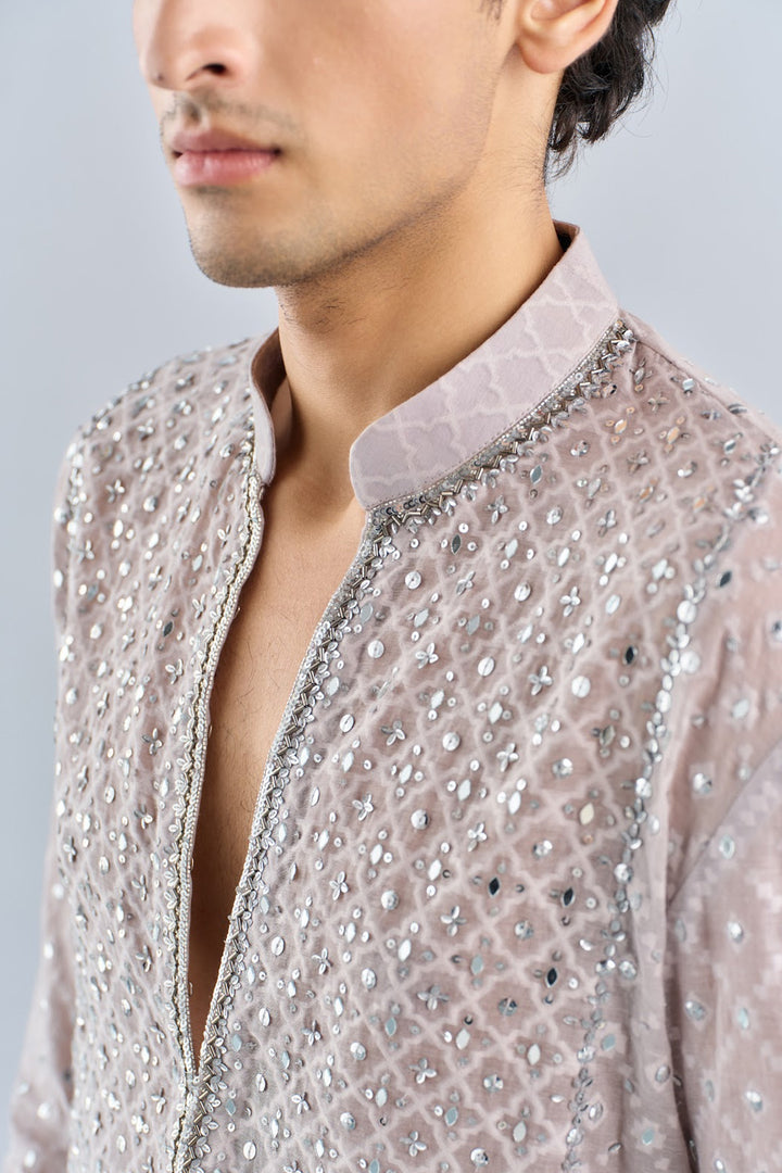 Self chandheri grey embellished kurta