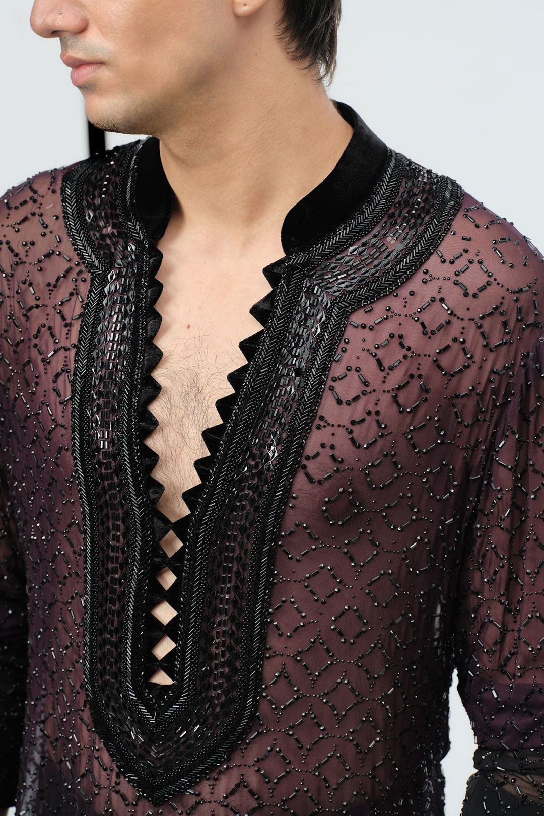 Ombre wine to black swarovski kurta