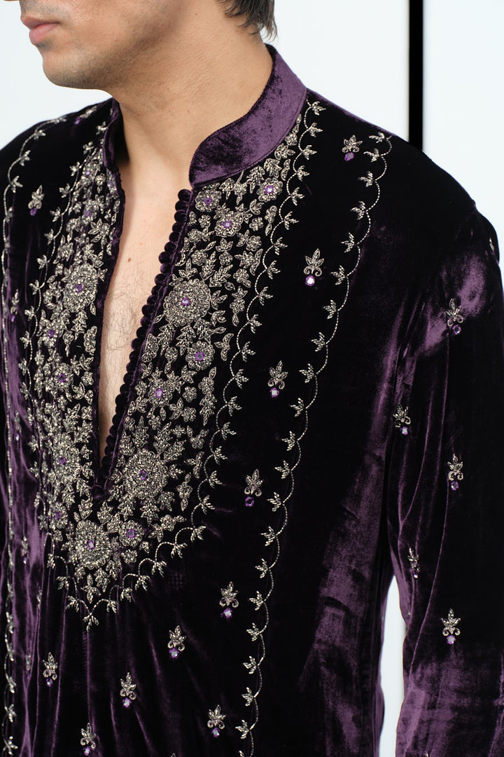 Wine gunmetal bead work kurta