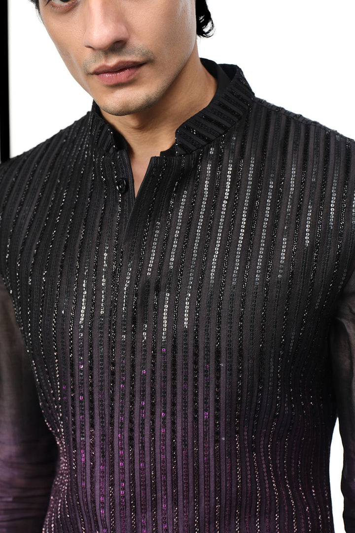 Black to purple ombre nehru set