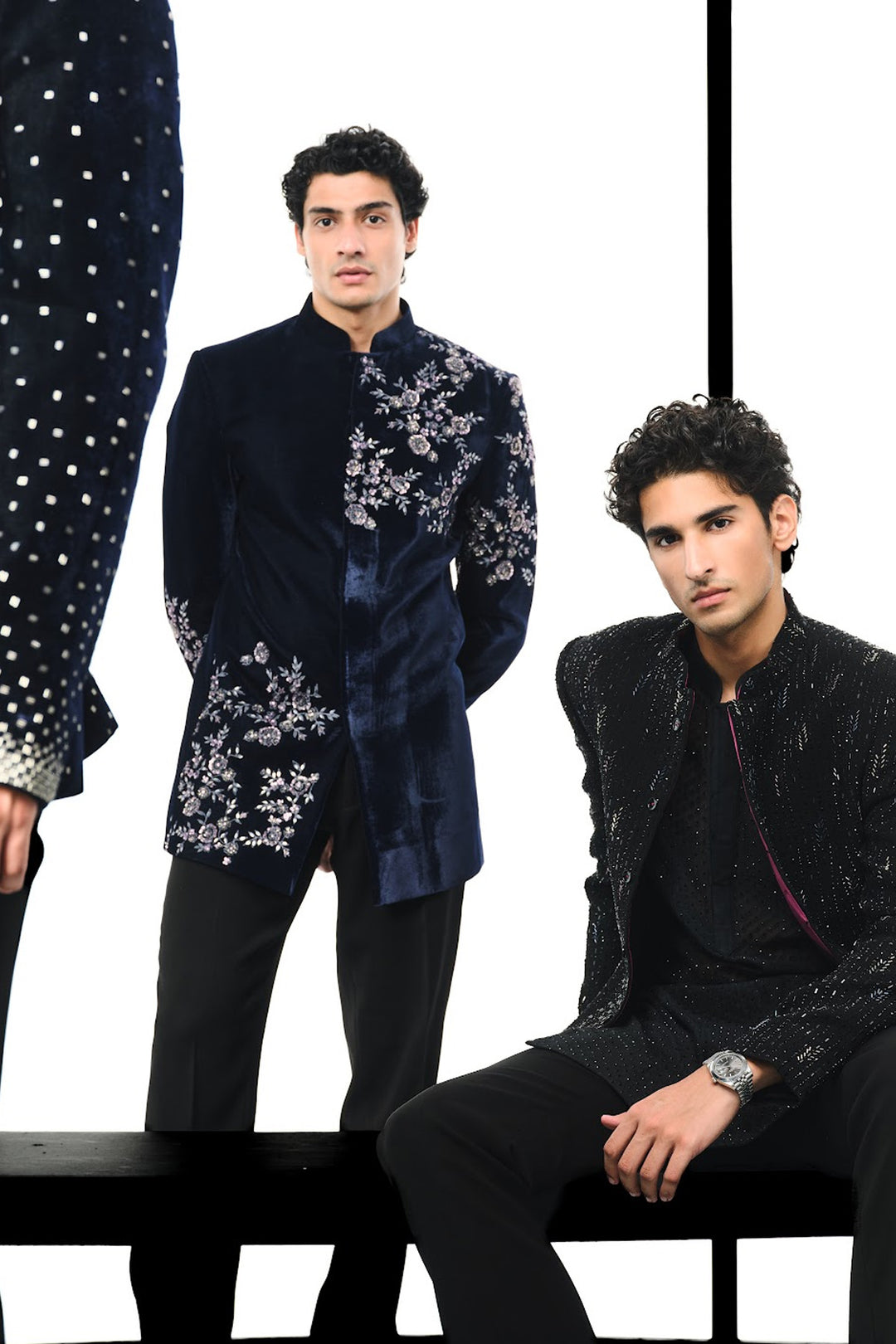Black beaded bandhgala indowestern