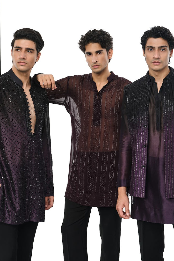 Black to purple ombre nehru set