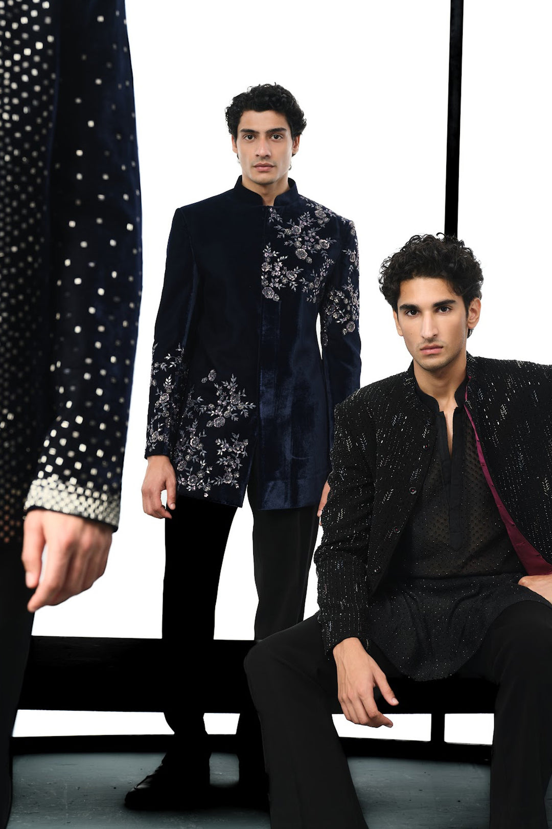 Black beaded bandhgala indowestern