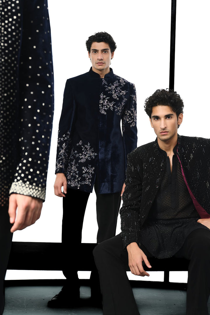 Black beaded bandhgala indowestern