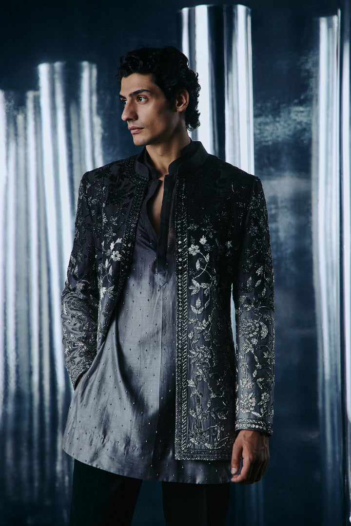 Black to grey ombre Bandhgala set