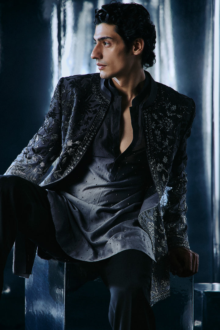 Black to grey ombre Bandhgala set