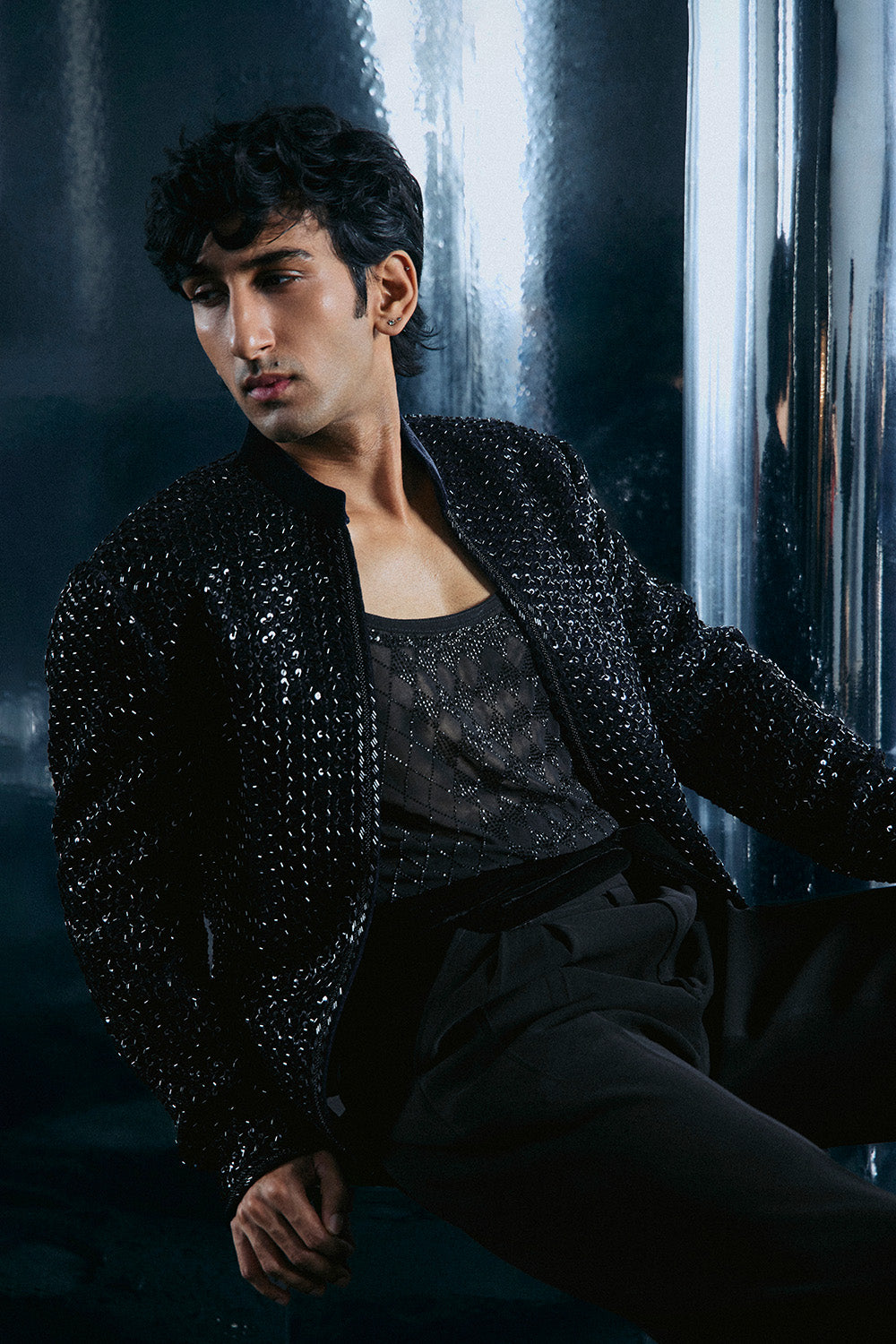 Black Cutdana crop Bandhgala jacket