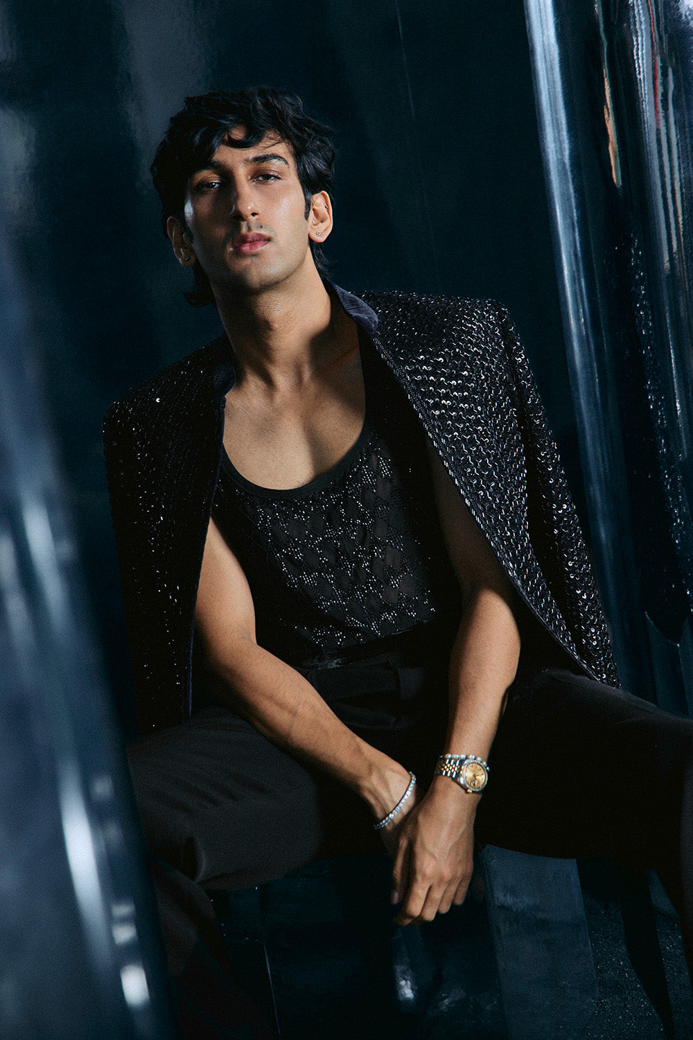 Black Cutdana crop Bandhgala jacket
