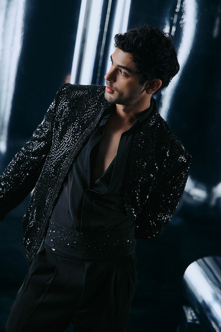 Black starry night Bandhgala jacket