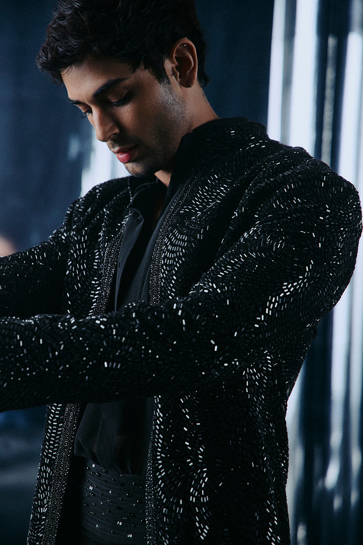 Black starry night Bandhgala jacket