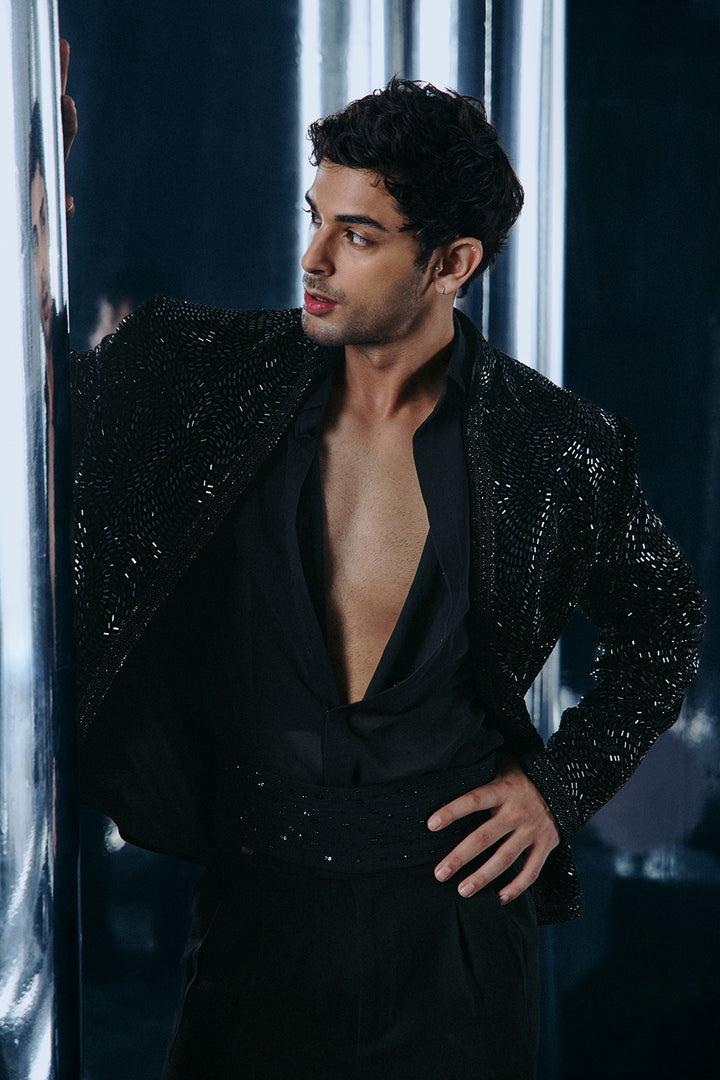 Black starry night Bandhgala jacket