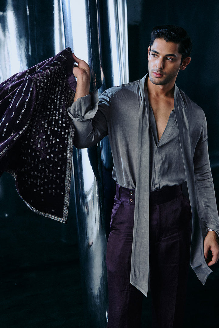 Purple falling stars crop Bandhgala jacket