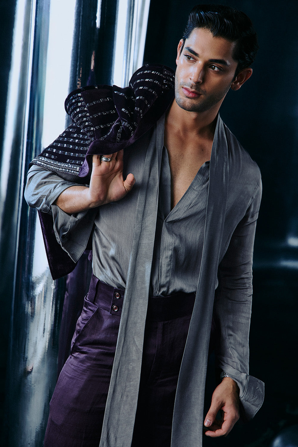 Purple falling stars crop Bandhgala jacket