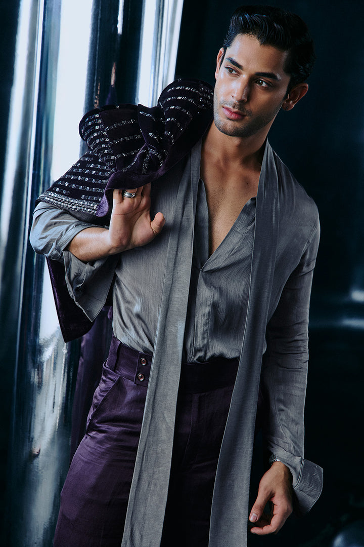Purple falling stars crop Bandhgala jacket
