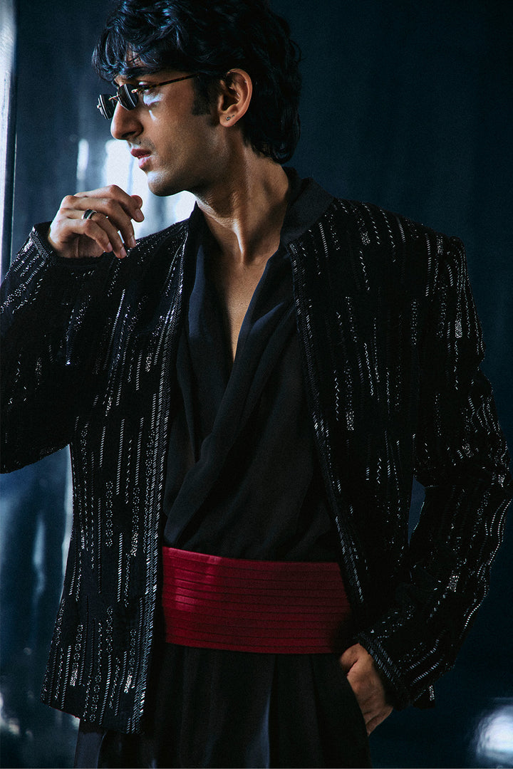 Black falling stars crop Bandhgala jacket