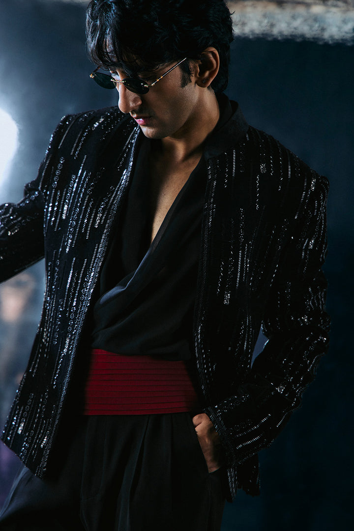 Black falling stars crop Bandhgala jacket