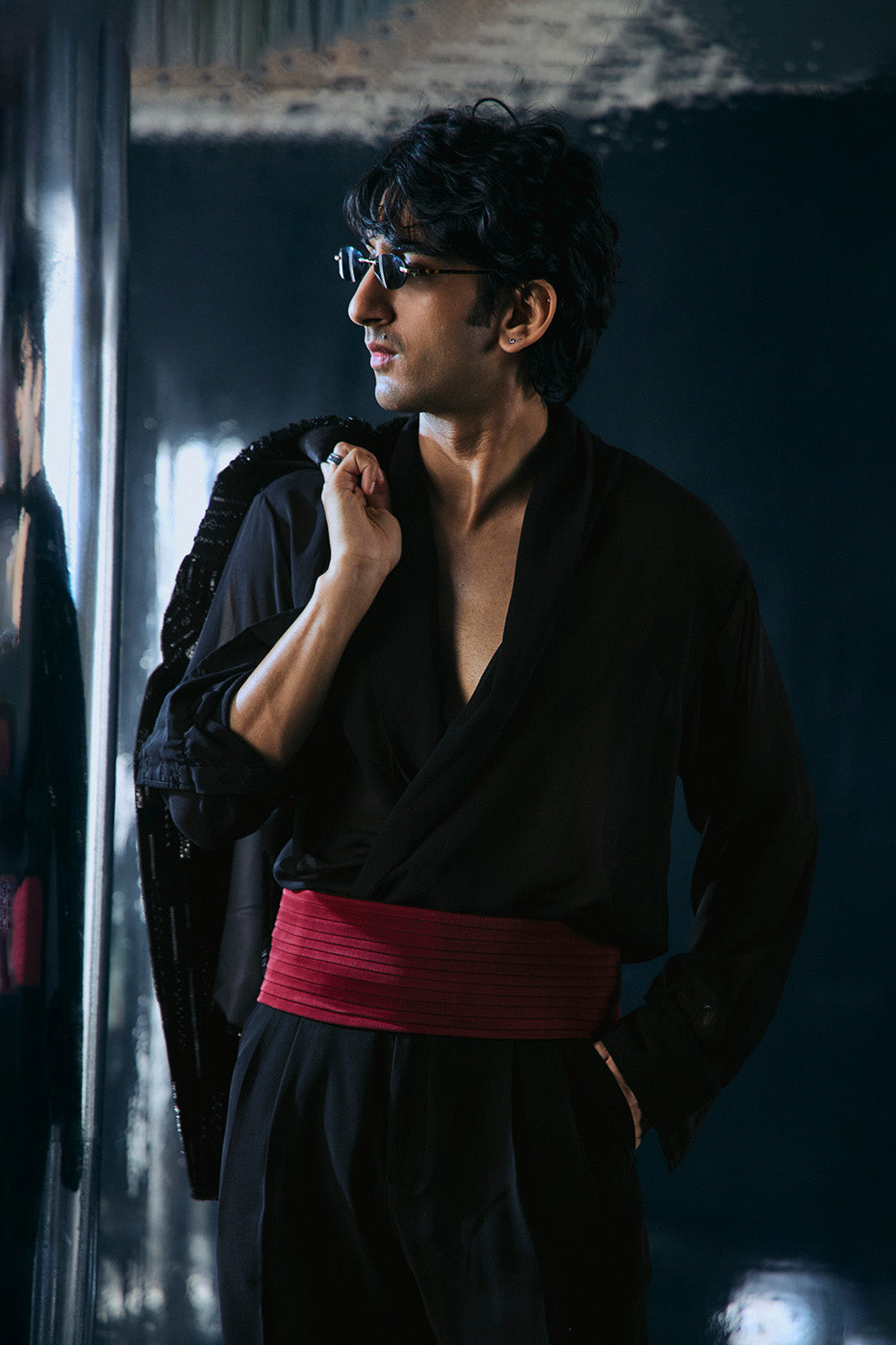 Black falling stars crop Bandhgala jacket