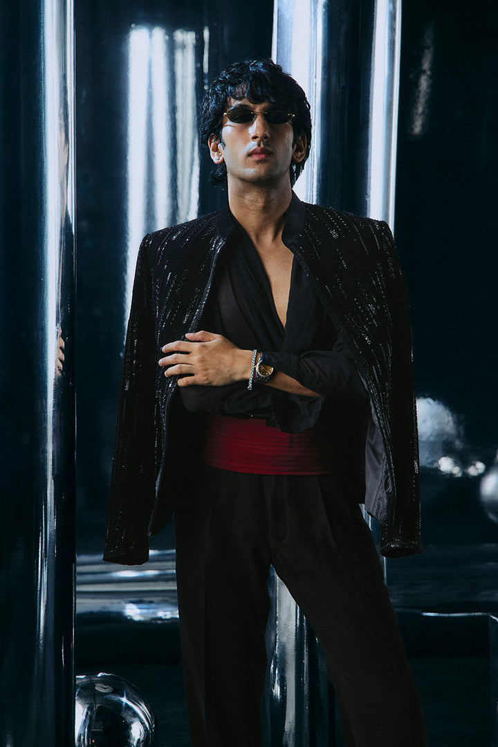 Black falling stars crop Bandhgala jacket