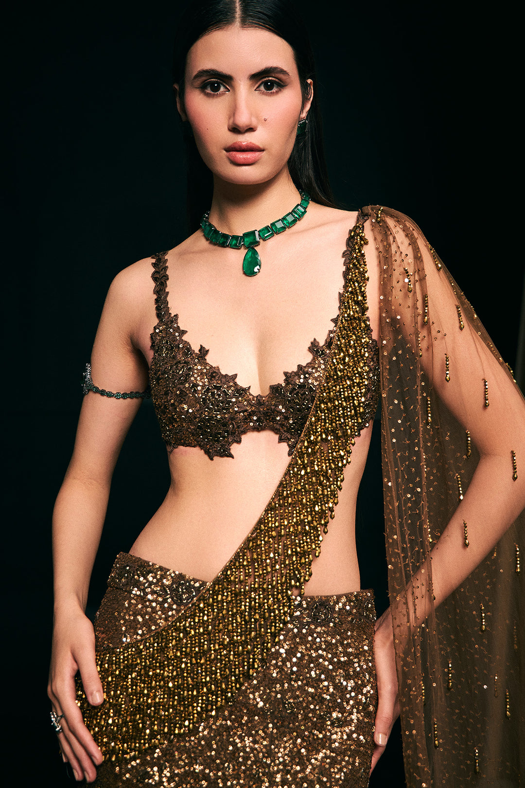Coffee gold fishcut with tassel drape