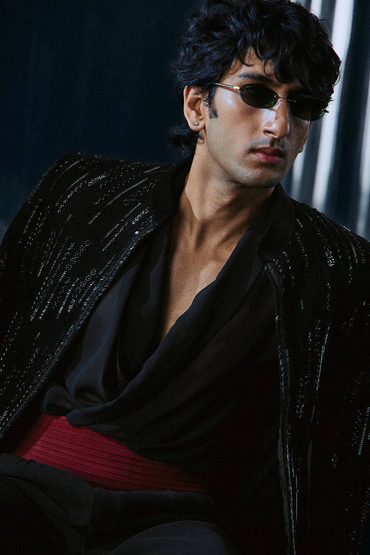 Black falling stars crop Bandhgala jacket