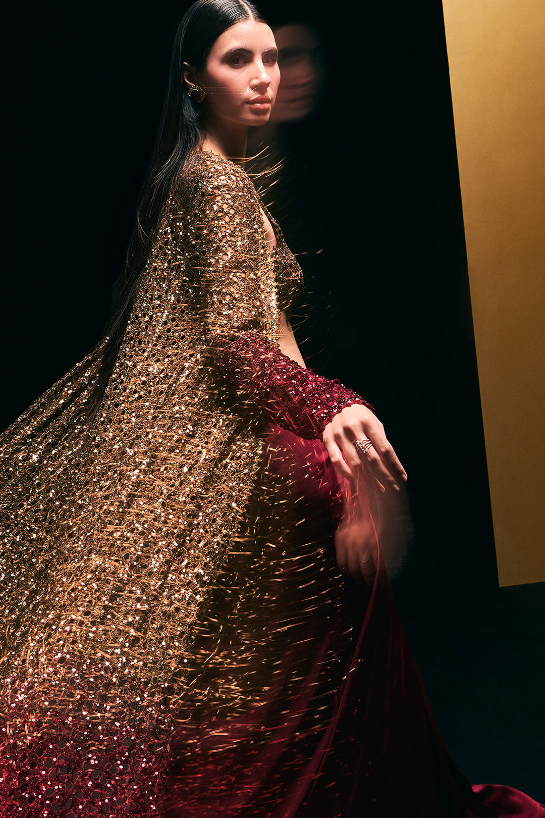 gold to maroon cutwork cape set