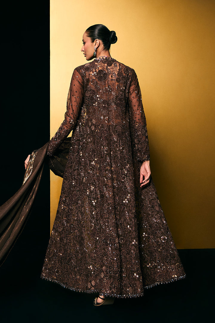 Coffee gold sequins saree with cape