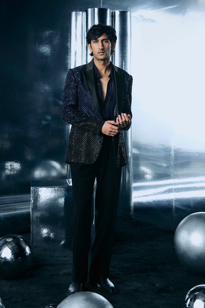 Blue to black Ombre swarovski jacket
