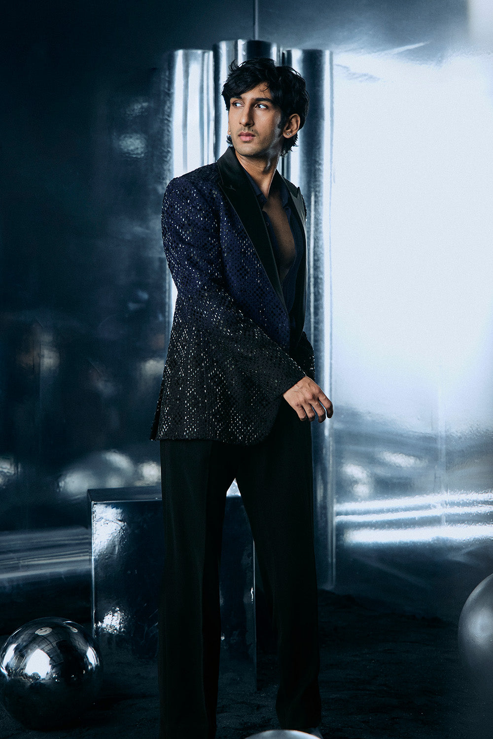 Blue to black Ombre swarovski jacket