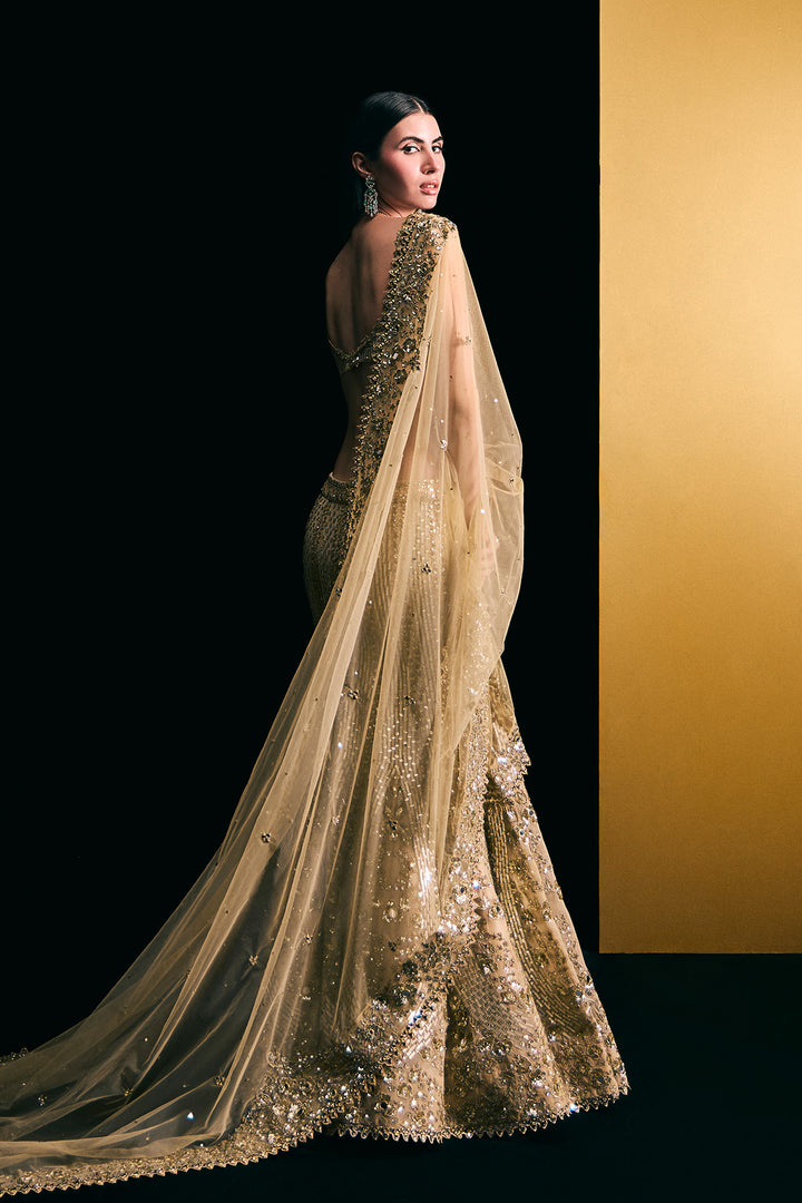 gold fishcut lehnga set
