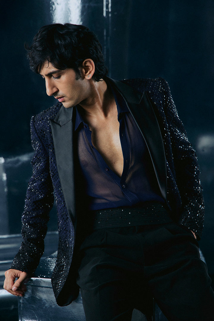 Blue to black Ombre swarovski jacket