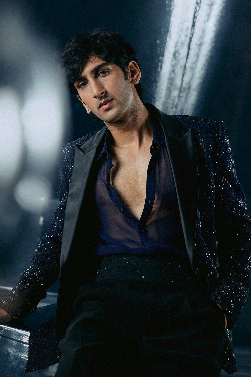 Blue to black Ombre swarovski jacket