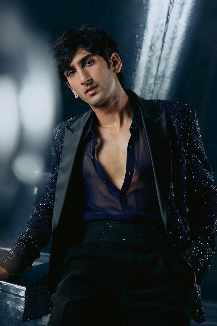 Blue to black Ombre swarovski jacket