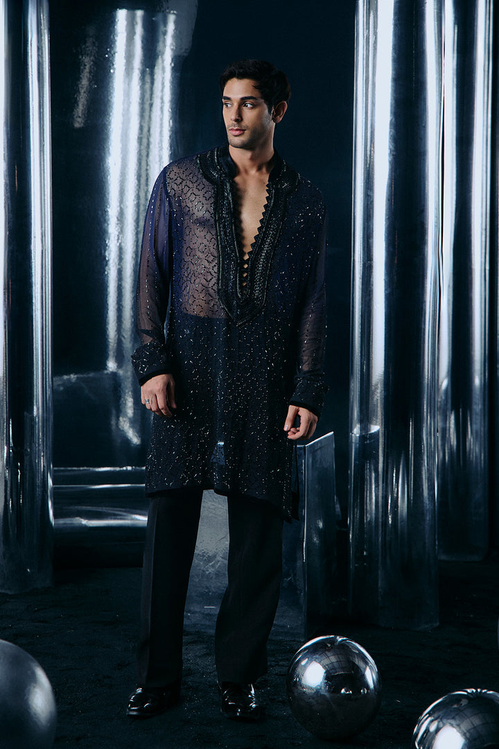 Blue to Black Ombre swarovski kurta