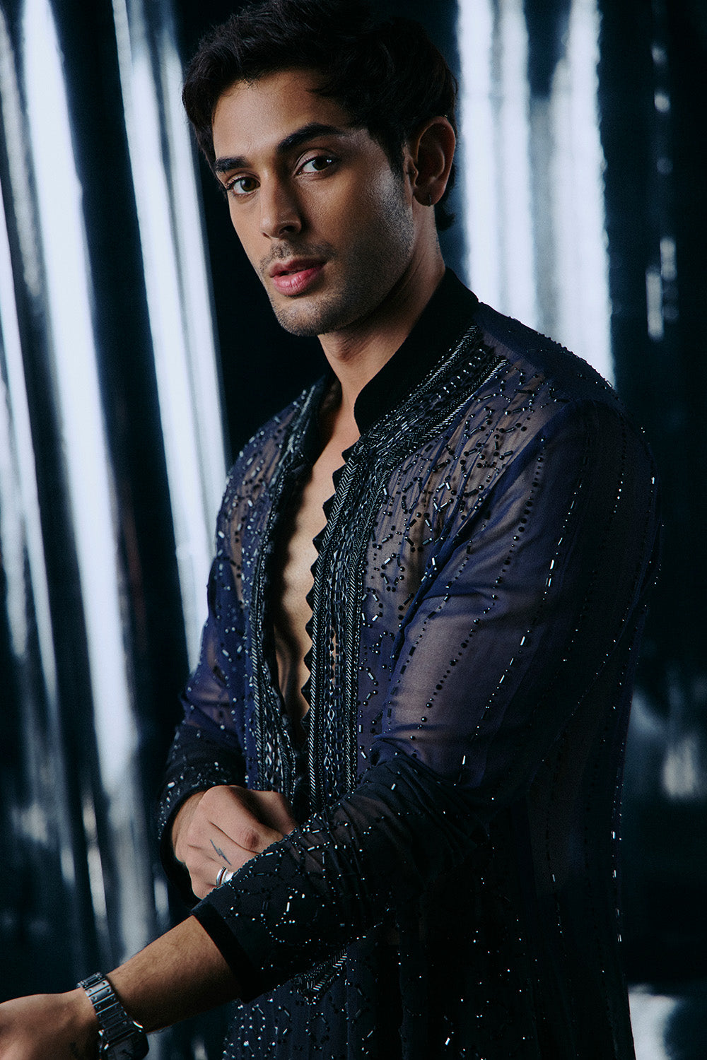 Blue to Black Ombre swarovski kurta