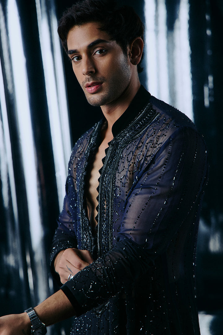 Blue to Black Ombre swarovski kurta