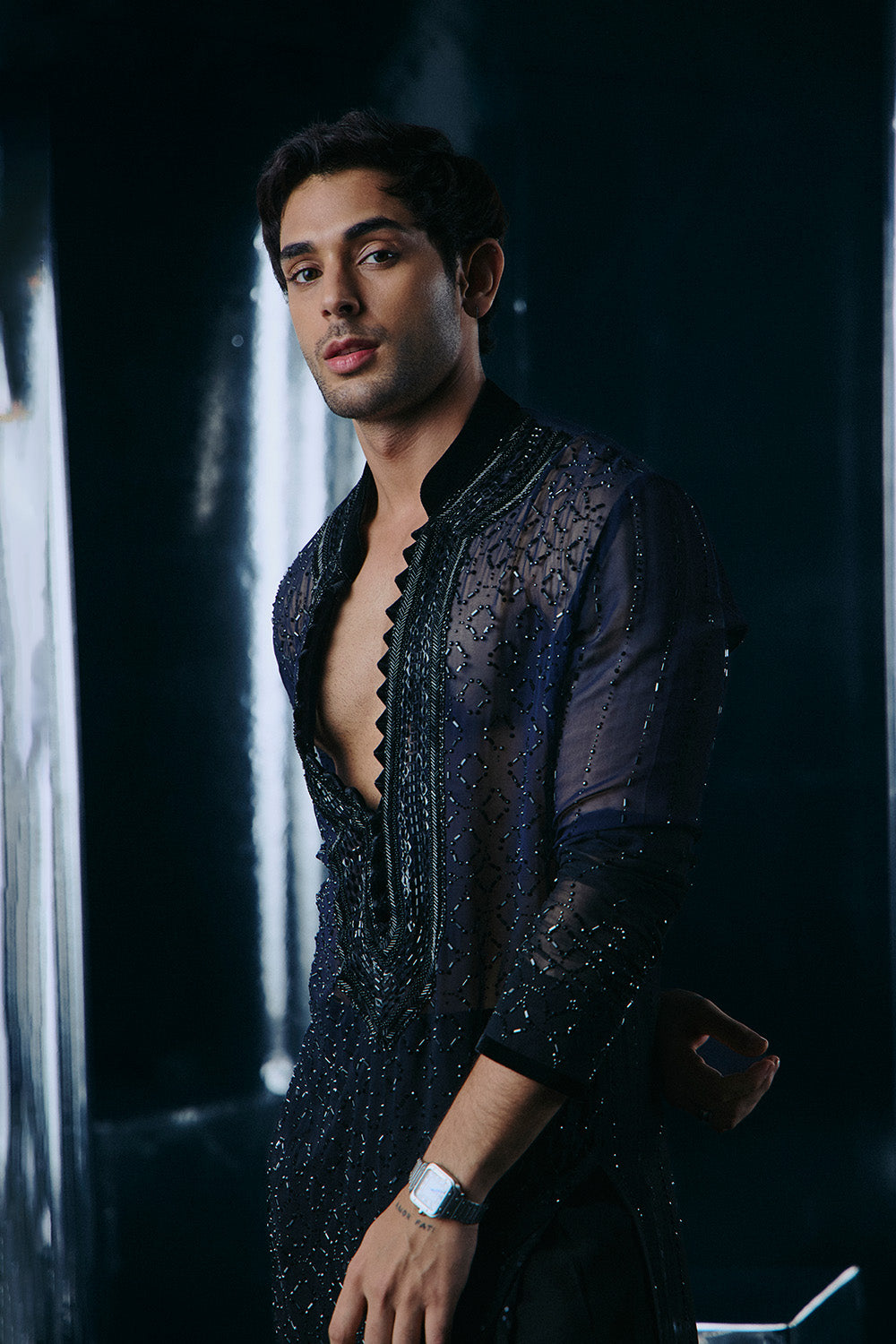 Blue to Black Ombre swarovski kurta