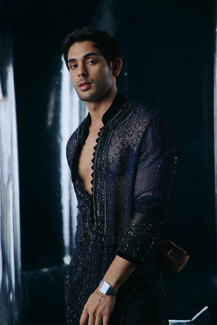 Blue to Black Ombre swarovski kurta