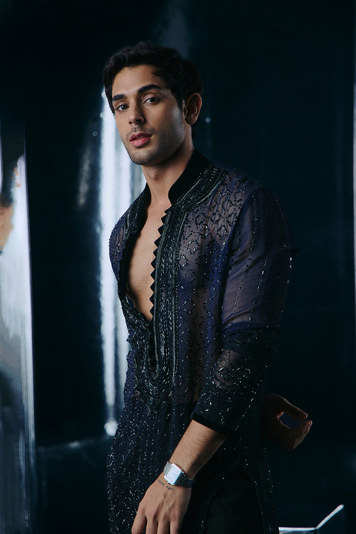 Blue to Black Ombre swarovski kurta