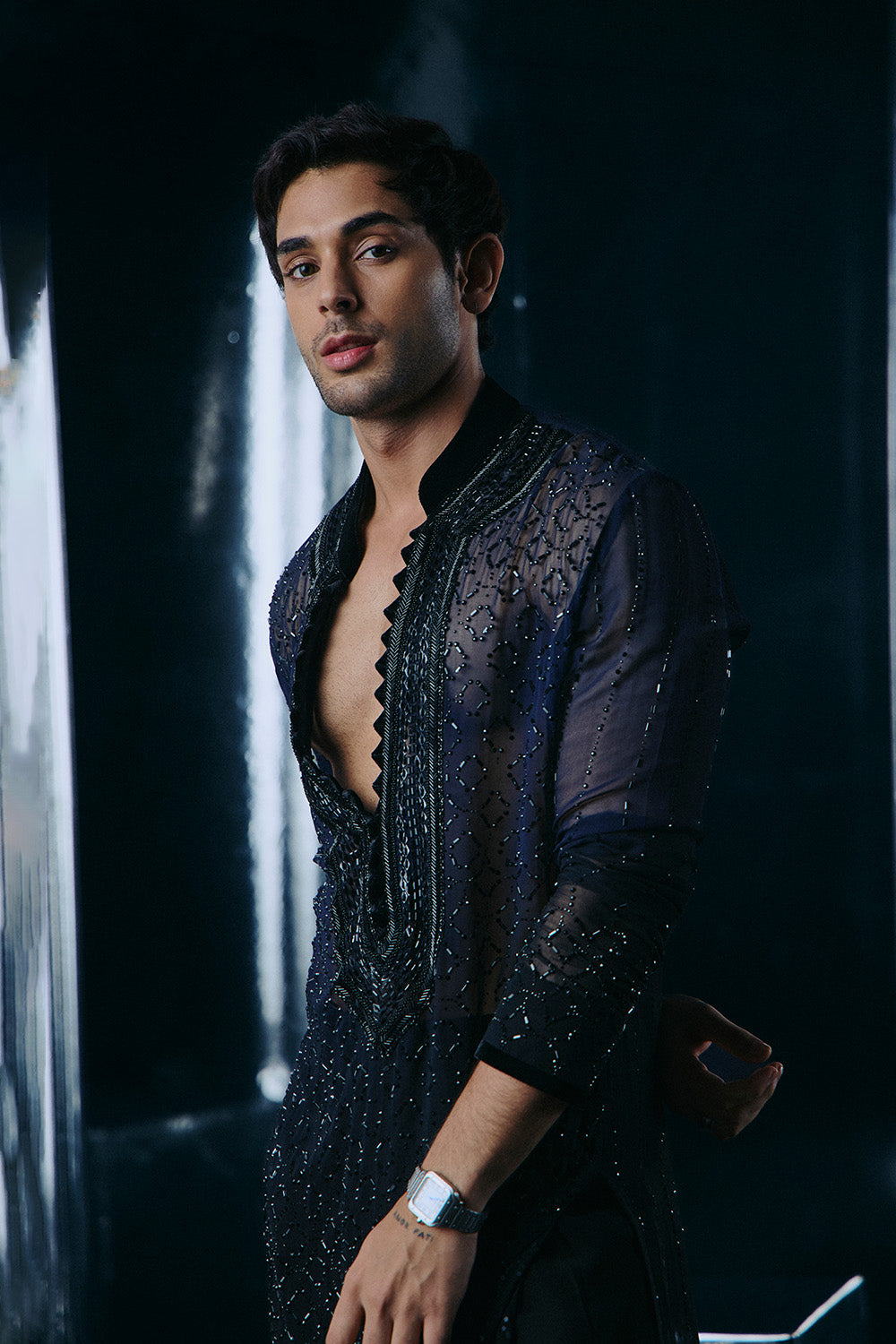 Blue to Black Ombre swarovski kurta