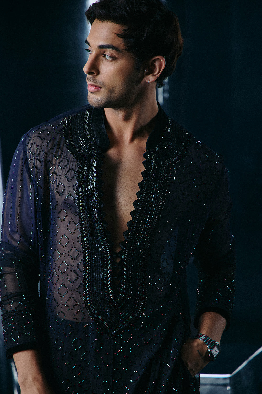Blue to Black Ombre swarovski kurta