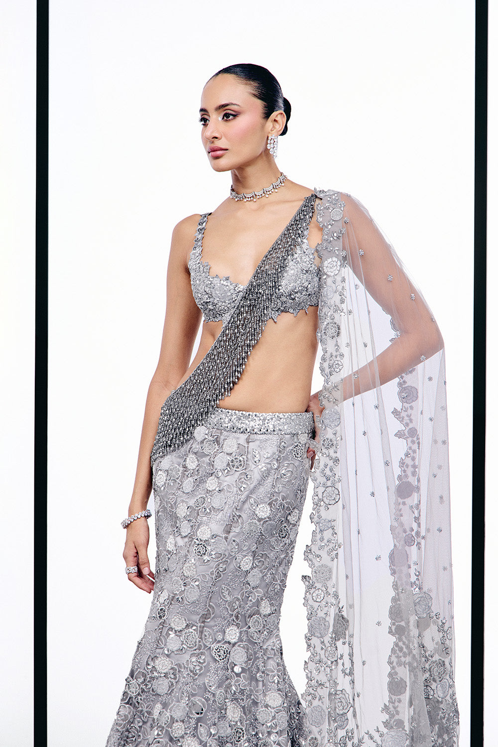 Silver Applique Fishcut Lehnga set