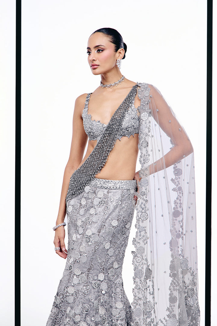 Silver Applique Fishcut Lehnga set