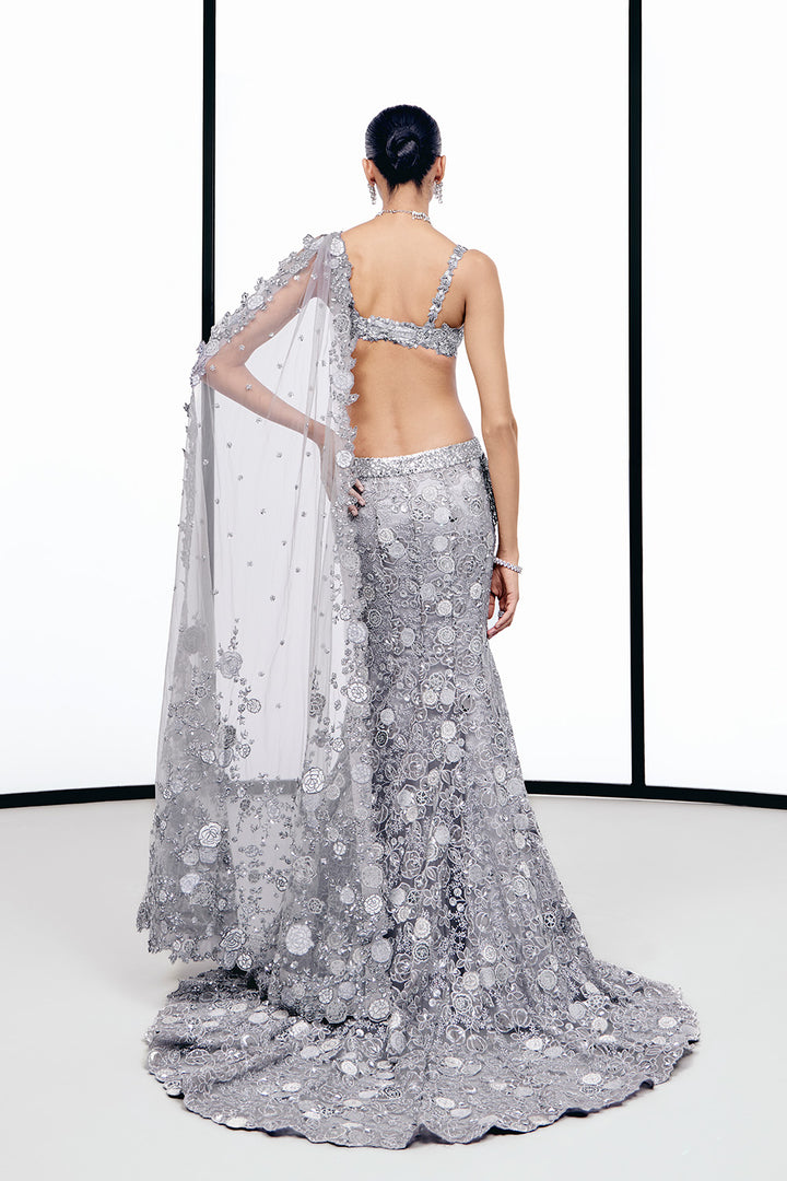 Silver Applique Fishcut Lehnga set