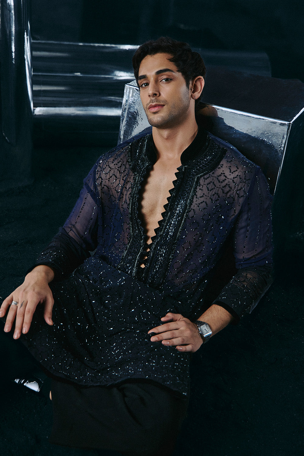 Blue to Black Ombre swarovski kurta