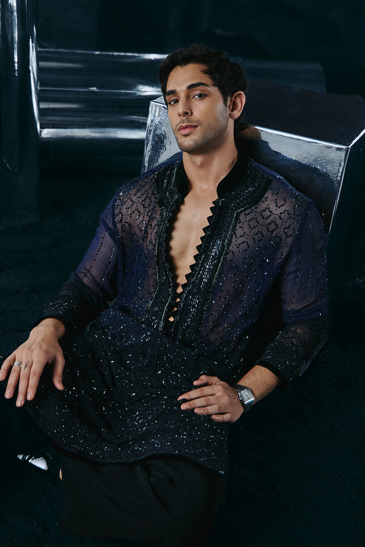 Blue to Black Ombre swarovski kurta