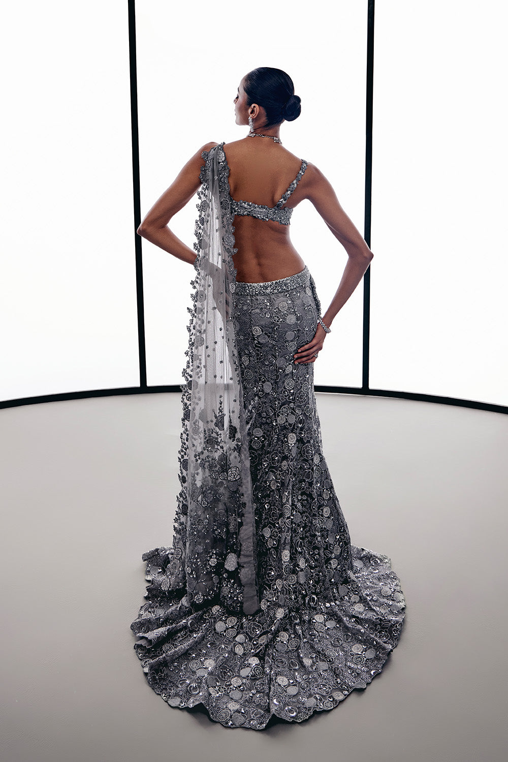 Silver Applique Fishcut Lehnga set