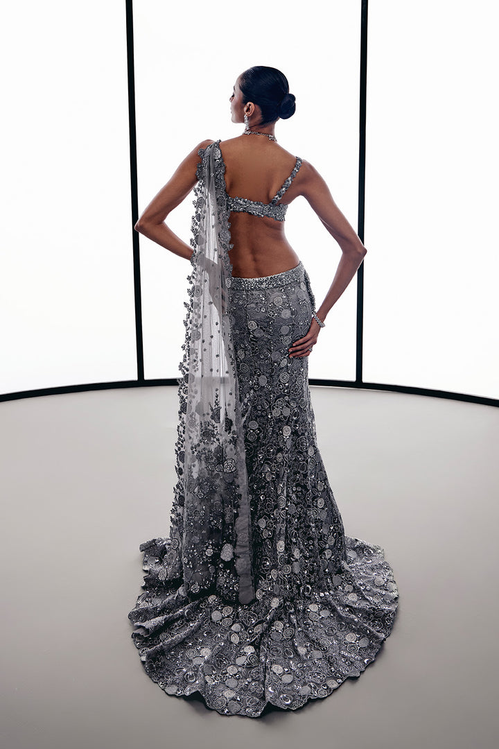 Silver Applique Fishcut Lehnga set