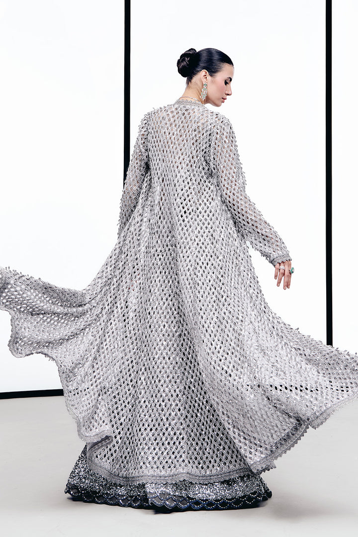 Grey Cutwork tassel cape lehnga set