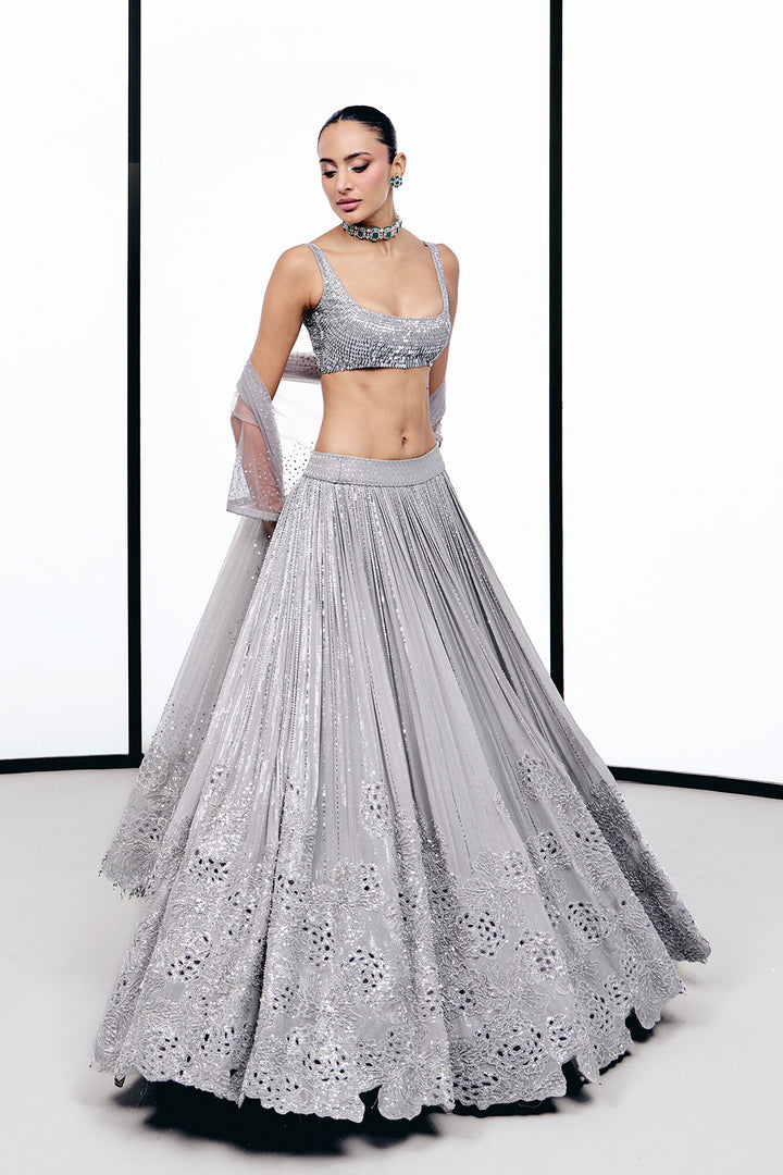 Grey floral cutwork lehnga set